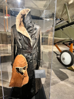 Leather trench coat and head piece worn by pilots in World War I